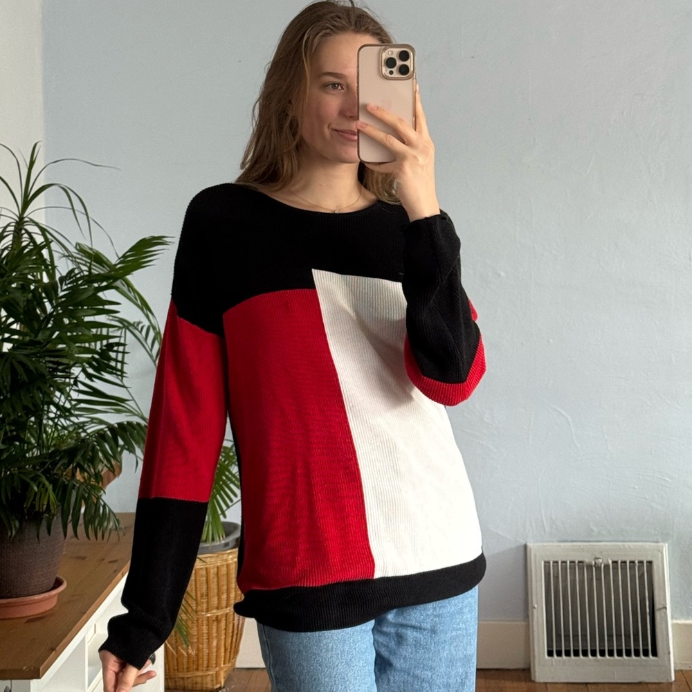 Colorblock Sweater - Black, Red, and White